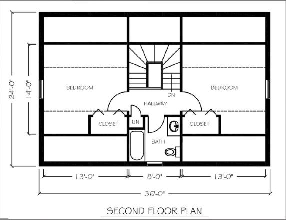 Floor plan of a 1430 Sqft 2 story home with 3 bedrooms and 2 bathrooms