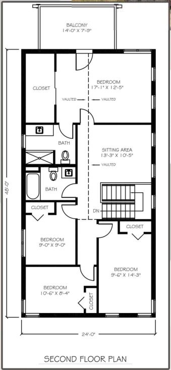 Floor plan of a 2240 Sqft 2 story home with 4 bedrooms and 2.5 bathrooms