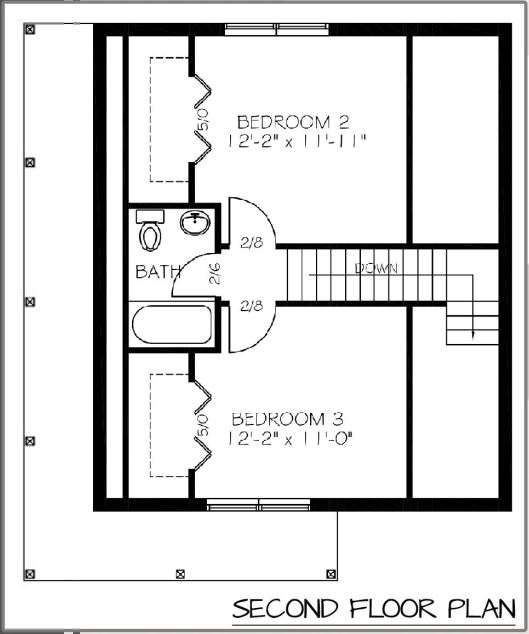 Floor plan of a 1226 Sqft 2 story home with 3 bedrooms and 2 bathrooms