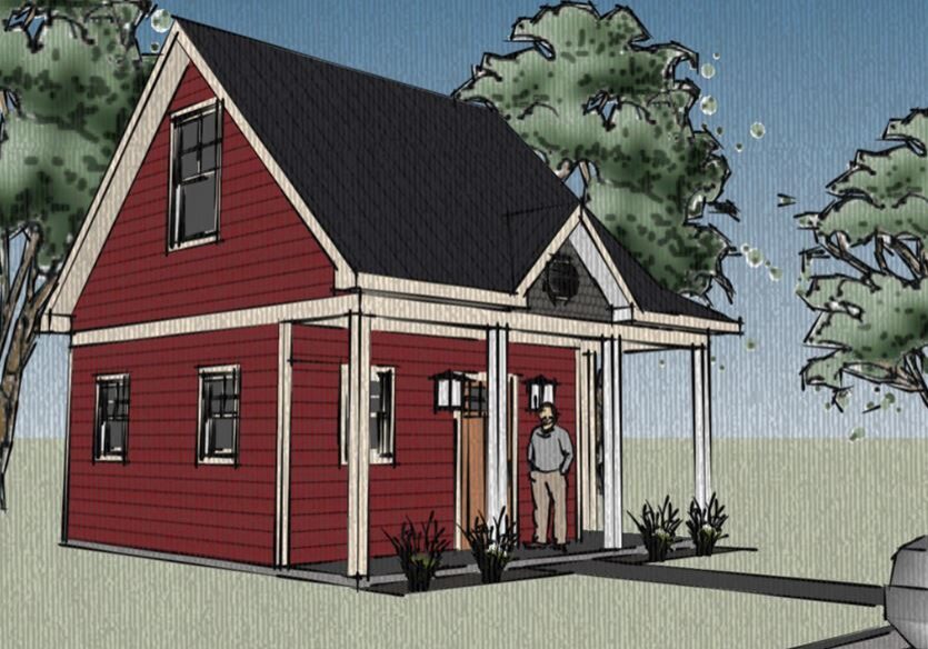 Floor plan of a 352 Sqft ADU/Tiny house with storage/sleeping loft