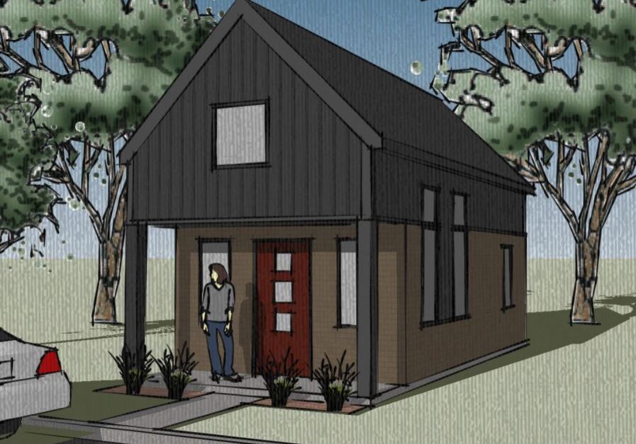 Floor plan of a 312 Sqft ADU/Tiny house with storage/sleeping loft