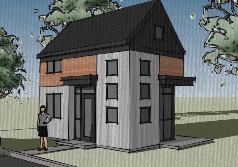 Floor plan of a 240 Sqft ADU/Tiny house with storage/sleeping loft