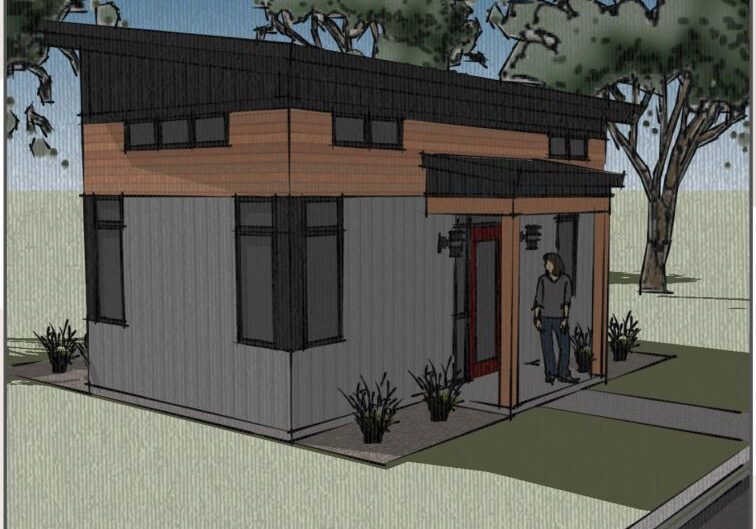 Floor plan of a 288 Sqft ADU/Tiny house with storage/sleeping loft